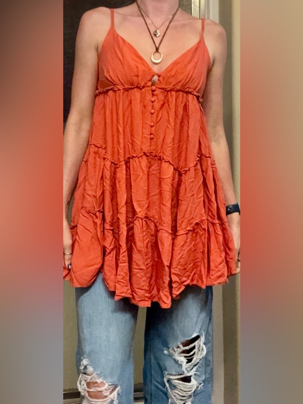 Boho Orange Tiered Mini Dress Tunic Tank Top Aeropostale M